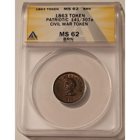 Civil War Patriotic Token 1863 Maclellan - Army/Navy F-141/307a MS62 BN ANACS - Picture 1 of 4